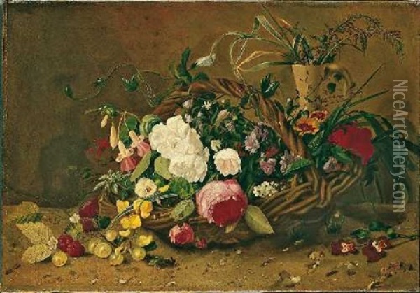 Blumen Stillleben Mit Korb Oil Painting - Hendrika Floris