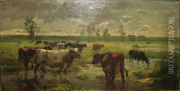 Landschap Met Koeien Oil Painting - Emile Van Damme-Sylva