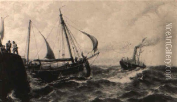 Yarmouth Trawlers Towing Out Oil Painting - Thomas Rose Miles