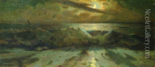 La Vague Au Clair De Lune Oil Painting - Emil Benediktoff Hirschfeld