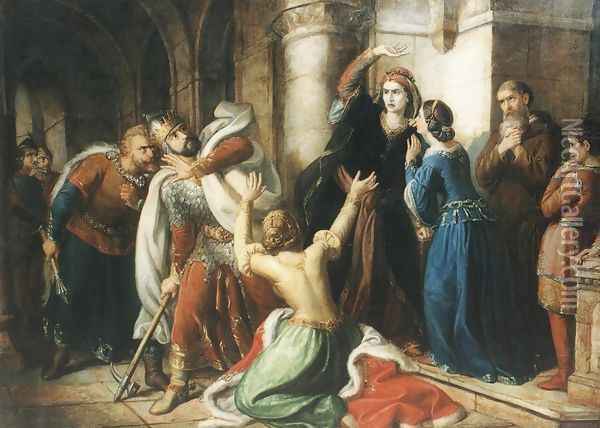King Salomon Being Cursed by his Mother 1857 Oil Painting - Soma Orlai Petrich