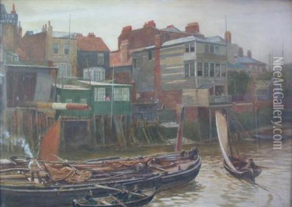 Cold Harbour, Blackwall Oil Painting - Charles Napier Hemy