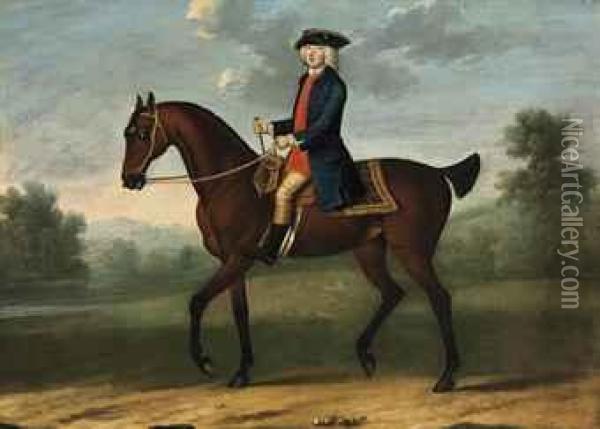 Equestrian Portrait Of A 
Gentleman, Possibly William, 2nd Duke Ofportland (1708-1762), In A 
Landscape Oil Painting - James Seymour