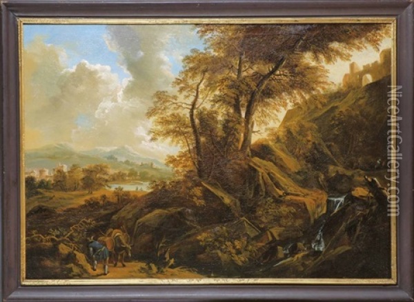 Weite Landschaft Mit Wasserfall Oil Painting - Philips Augustyn Immenraet