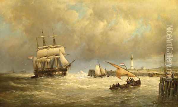 Entrance to the harbour of Hellevoetsluis, Holland Oil Painting - Cornelis Christiaan Dommelshuizen