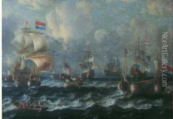 Navires Par Mer Agitee Oil Painting - Giaccomo Di Castro