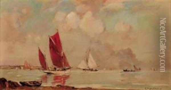 Bateaux Thoniers Et Saroiniers, 
Bretagne; And Le Petit Port Delanriec-concarneau, Finistere Oil Painting - Ernest Vauthrin