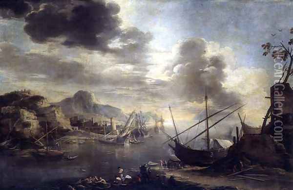 The Gulf of Salerno, c.1640-45 Oil Painting - Salvator Rosa