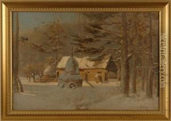 Barnyard In Winter Oil Painting - Francois B. De Blois