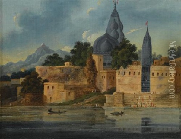 Visnupad Temple At Hindu Gaya Oil Painting - Charles (Sir) D'Oyly