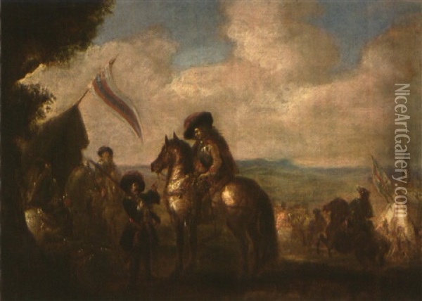 Soldaten Zu Pferd In Einem Feldlager Oil Painting - Jacques Courtois