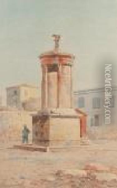 The Lyssicrates Monument, Plaka, Athens Oil Painting - Emilios Prosalentis