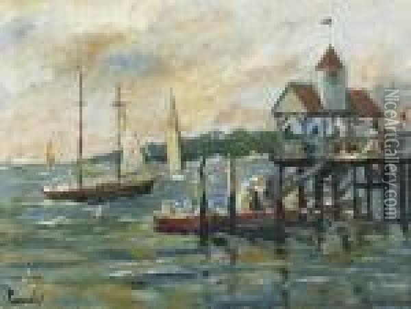 Boats By A Pier Oil Painting - Edward Alfred Cucuel