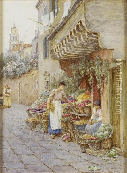 At The Fruit Stall Oil Painting - Helen Mary Elizabeth Allingham