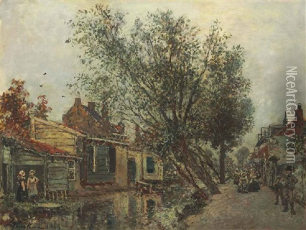 L'allee Des Jardiniers A Rotterdam, Printemps Oil Painting - Johan Barthold Jongkind