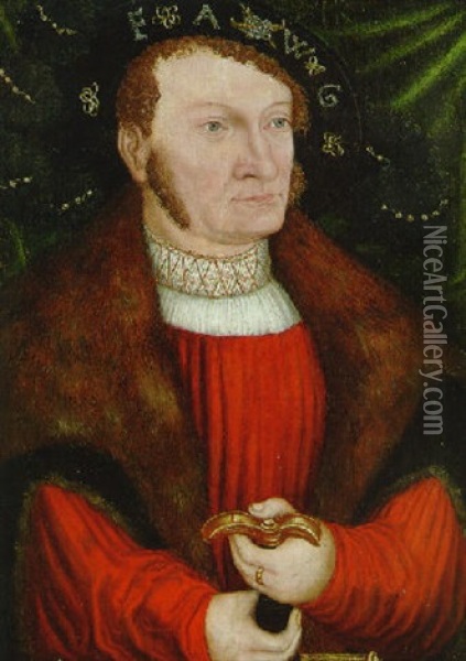 Portrait Of Gangolff Ii, Half-length, In A Red Tunic And A Fur-lined Coat Oil Painting - Lucas Cranach the Elder