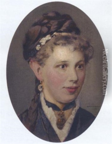 Portrait Of A Lady Wearing A Obnnet And Gold Choker Oil Painting - Heinrich Rauchinger