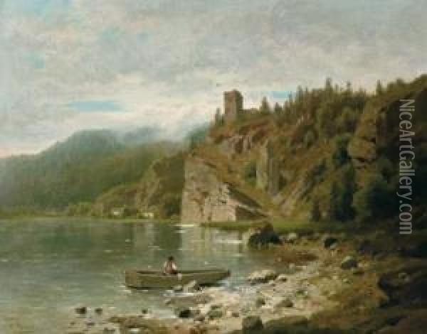 Fisherman On A River Oil Painting - Adolf Chwala