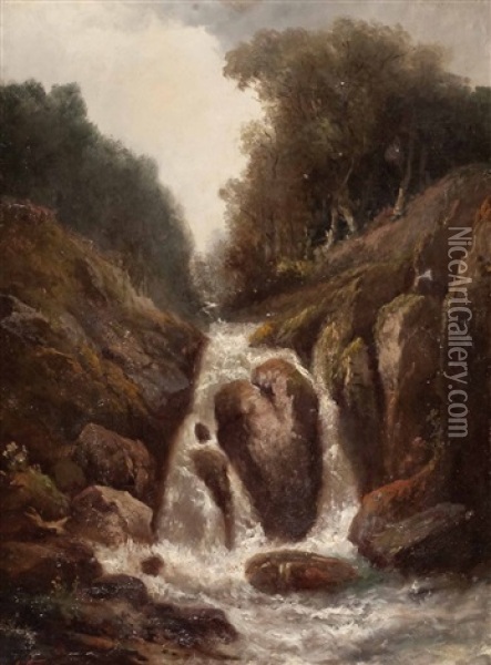 Wasserfall Im Gebirgstal Oil Painting - Clement Alphonse Antonin Fanart