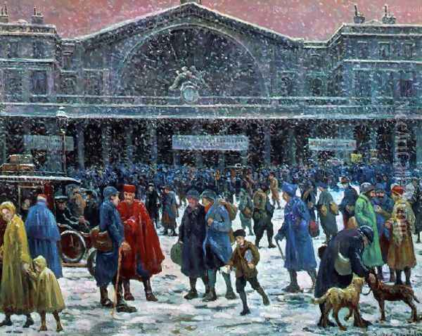 The Gare de l'Est in Snow Oil Painting - Maximilien Luce