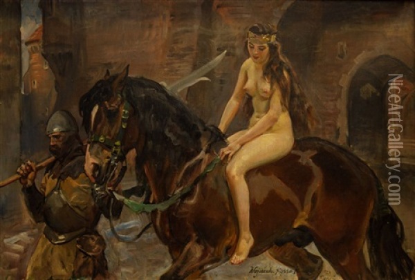 Lady Godiva Oil Painting - Woiciech (Aldabert) Ritter von Kossak