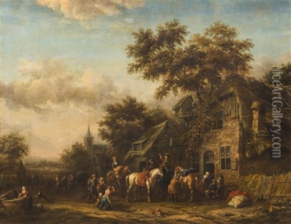 Raid On A Village Oil Painting - Barend Gael