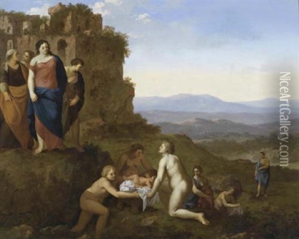 Die Auffindung Moses Oil Painting - Dirck Van Der Lisse