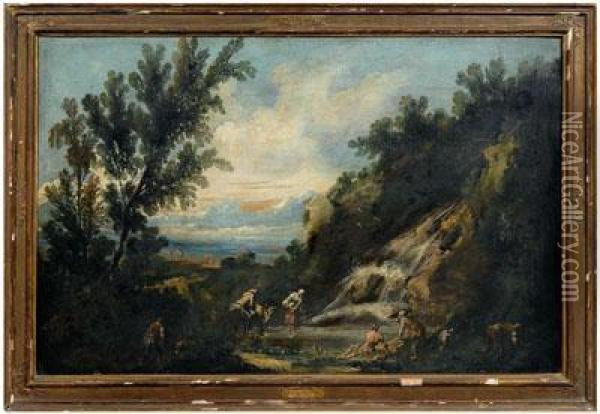 Pastoral Landscape With Figures Oil Painting - Alessandro Magnasco