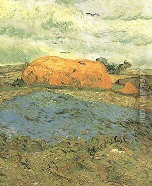 Haystacks Under A Rainy Sky Oil Painting - Vincent Van Gogh