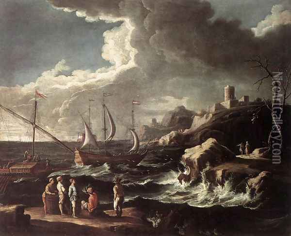 Seascape 1690s Oil Painting - Luca Carlevaris