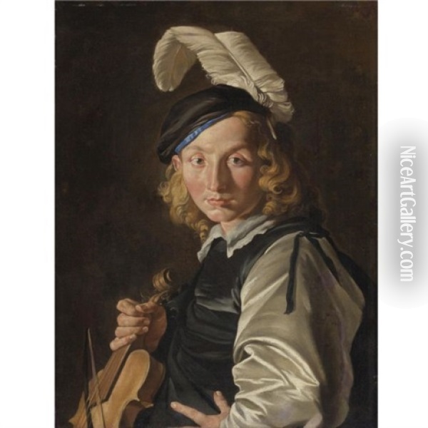 Young Man With A Fiddle Oil Painting - Matthias Stom