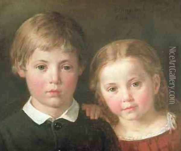Benno six years and Elna four years 1864 Oil Painting - Bengt Nordenberg