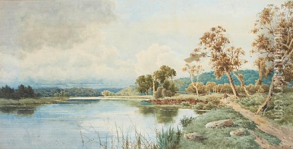 River Landscape Oil Painting - Henri Tebbitt