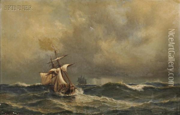 Sailing Ships In Heavy Seas Oil Painting - Anton Melbye