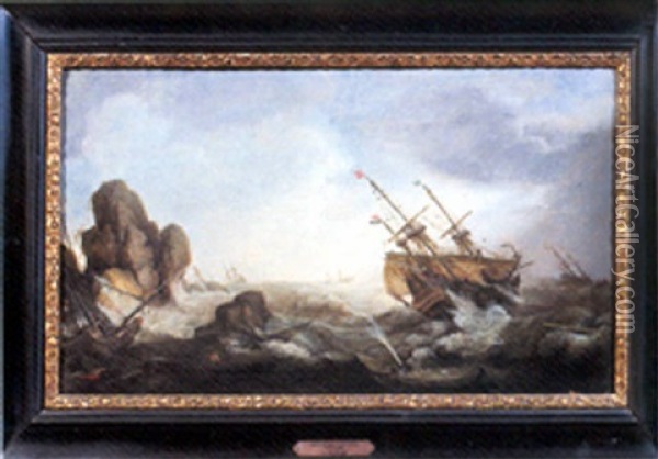Navires De Haut-bord Pris Dans La Tempete Oil Painting - Bonaventura Peeters the Elder
