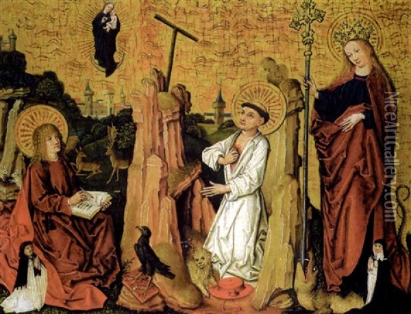 Der Heilige Johannes Von Patmos, Hieronymus Und Margarethe Oil Painting -  Master of the Coburg Roundels