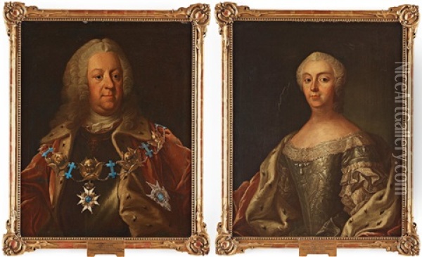 Arvid Posse (1689-1754) & His Wife Hedvig Christina Stenbock (1699-1759) Oil Painting - Olof Arenius