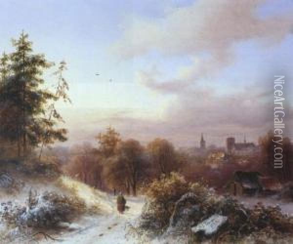 Verschneite Winterlandschaft (#) Mittelgebirgslandschaft Oil Painting - Alexander Joseph Daiwaille