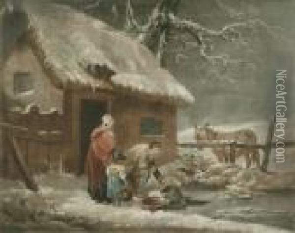 Breaking The Ice Oil Painting - George Morland