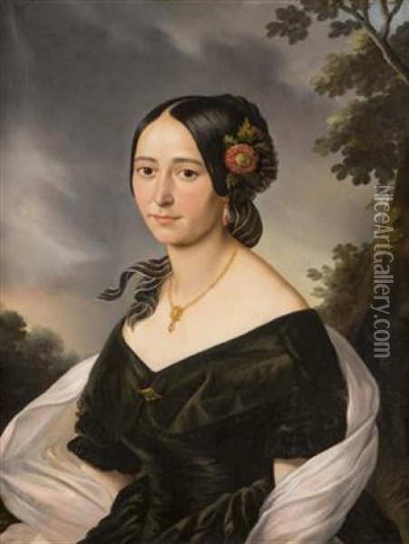 Portrait Of A Lady Oil Painting - Carl Ludwig Philippot