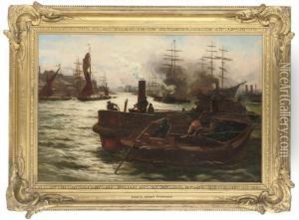 On The Thames Oil Painting - Edwin Fletcher