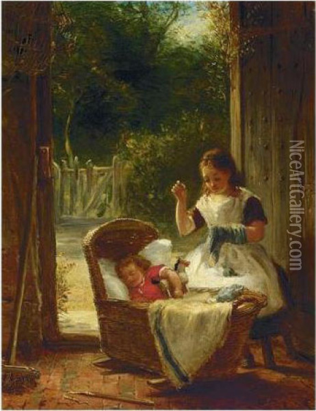 A Credit To Her Mother Oil Painting - James William Cole