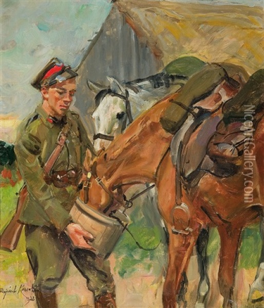Watering Horses Oil Painting - Woiciech (Aldabert) Ritter von Kossak