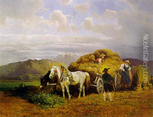 Erntewagen Wird Mit Weizengarben Beladen Oil Painting - Hans (Johann) Haag