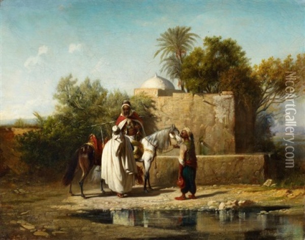 Marokkaner In Der Oase Oil Painting - Alexandre Gabriel Decamps