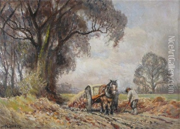 Ploughing Scene (+ Another; Pair) Oil Painting - John Pedder