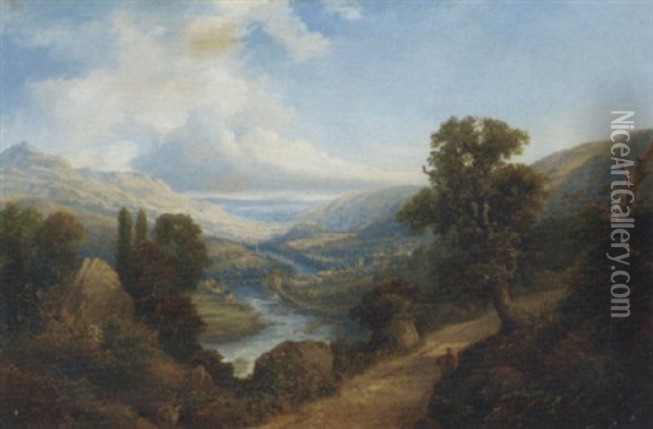 View Of Dunkeld, On The River Tay, Perthshire Oil Painting - Joseph William Allen