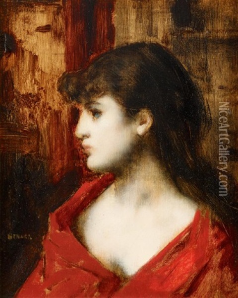 Young Woman In Profile Oil Painting - Jean Jacques Henner