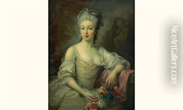 Portrait De Jeune Femme Oil Painting - Louis Michel van Loo