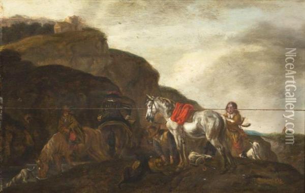 Resting The Horses Oil Painting - Pieter Wouwermans or Wouwerman